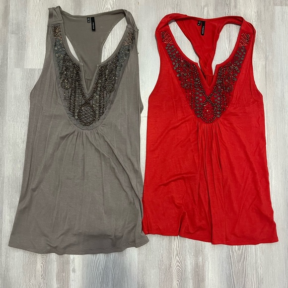 Maurice’s red and taupe t back beaded tank tops size medium - Picture 1 of 6